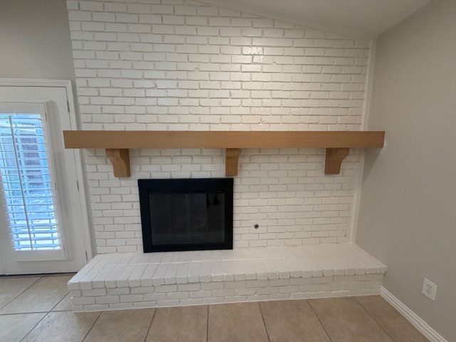 Fireplace detail at 2021 Sandy Trail